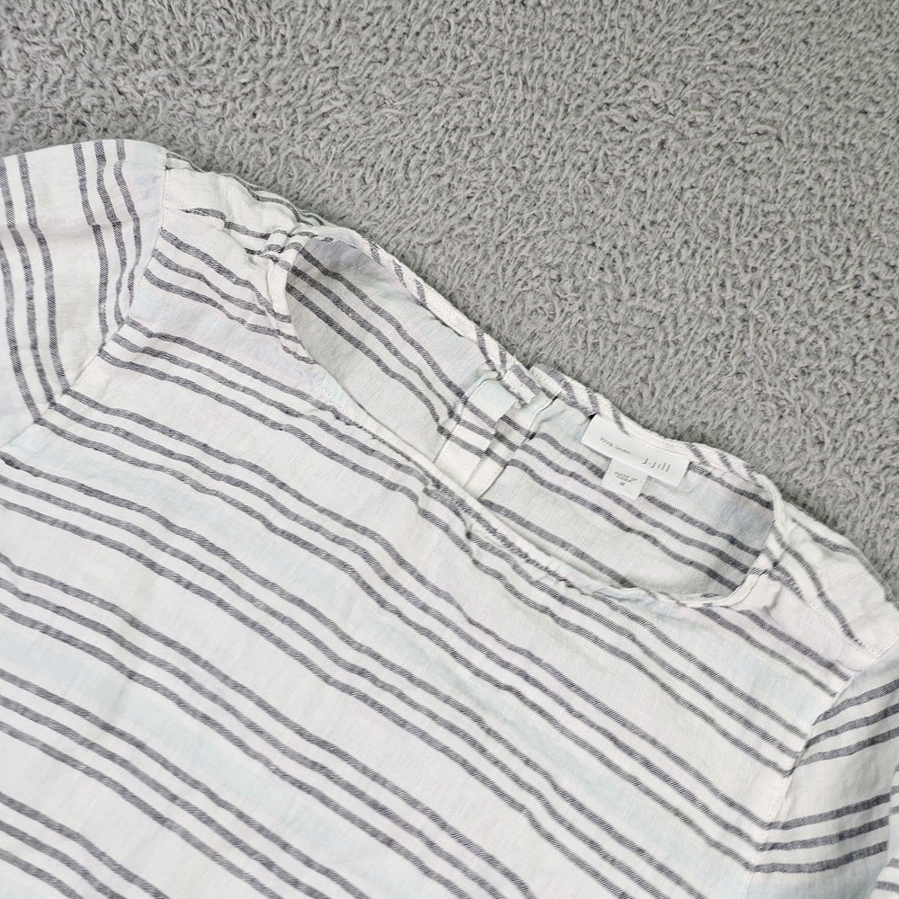 J Jill Love Linen Shirt Womens Medium White Stripe Button Back Linen Tunic Top